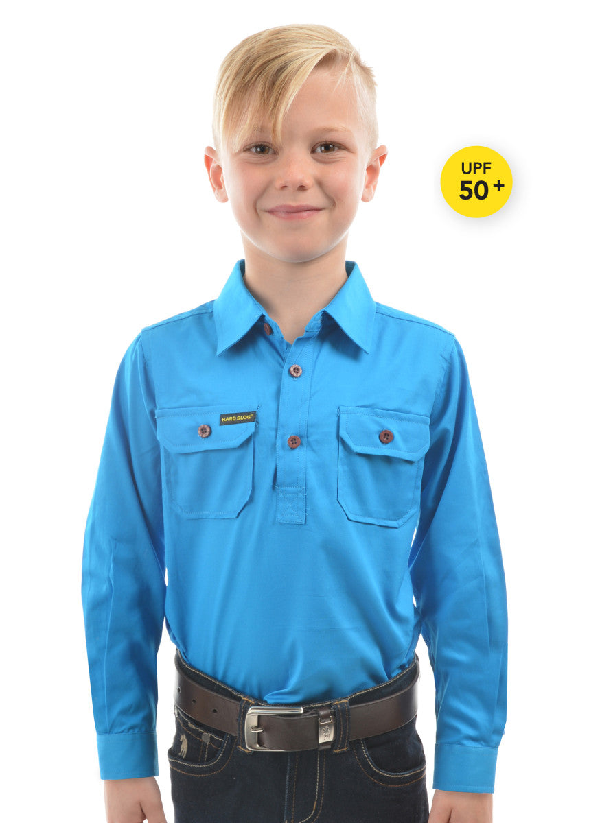 Hard Slog Kids Unisex Half Placket Light Cotton Shirt - Bright Blue - HCP7101002