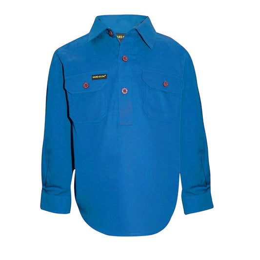 Hard Slog Kids Unisex Half Placket Light Cotton Shirt - Bright Blue