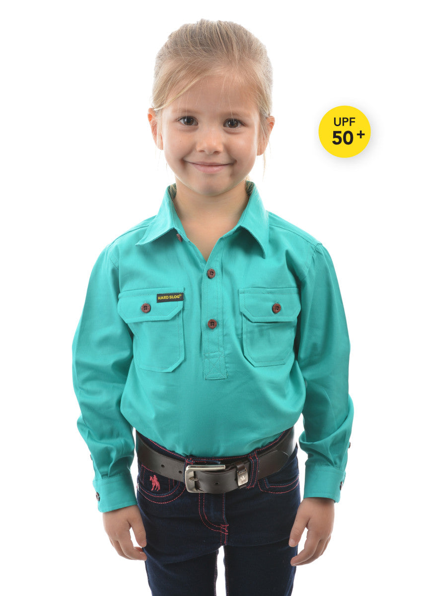 Hard Slog Kids Unisex Half Placket Light Cotton Shirt - Turquoise