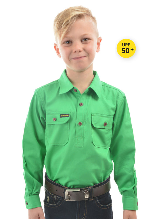 Hard Slog Kids Unisex Half Placket Light Cotton Shirt - Lime Green