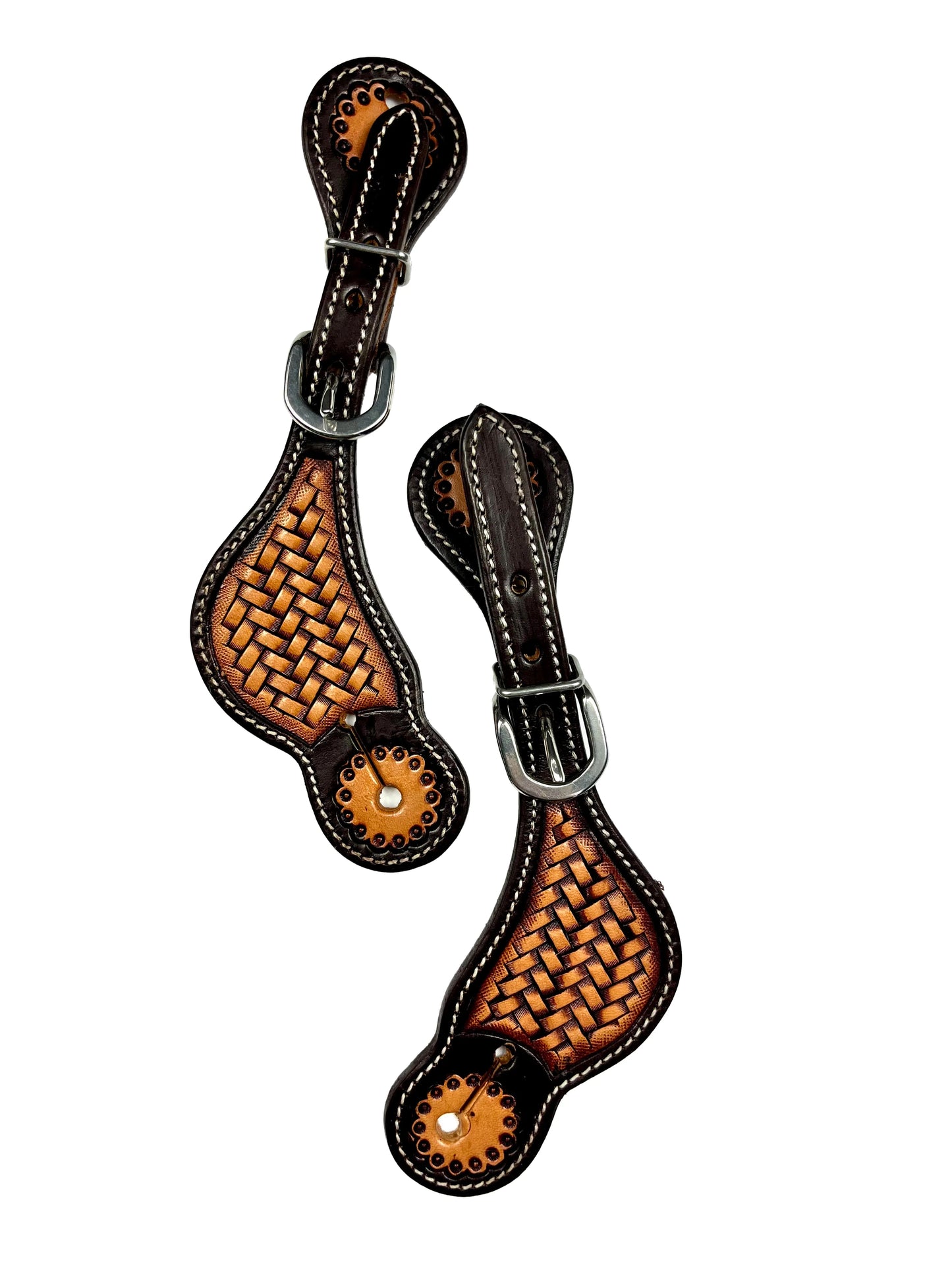 Ezy Ride Spur Strap Shaped with Basket Stamping 2 Tone - Dark Brown - NE-L-216