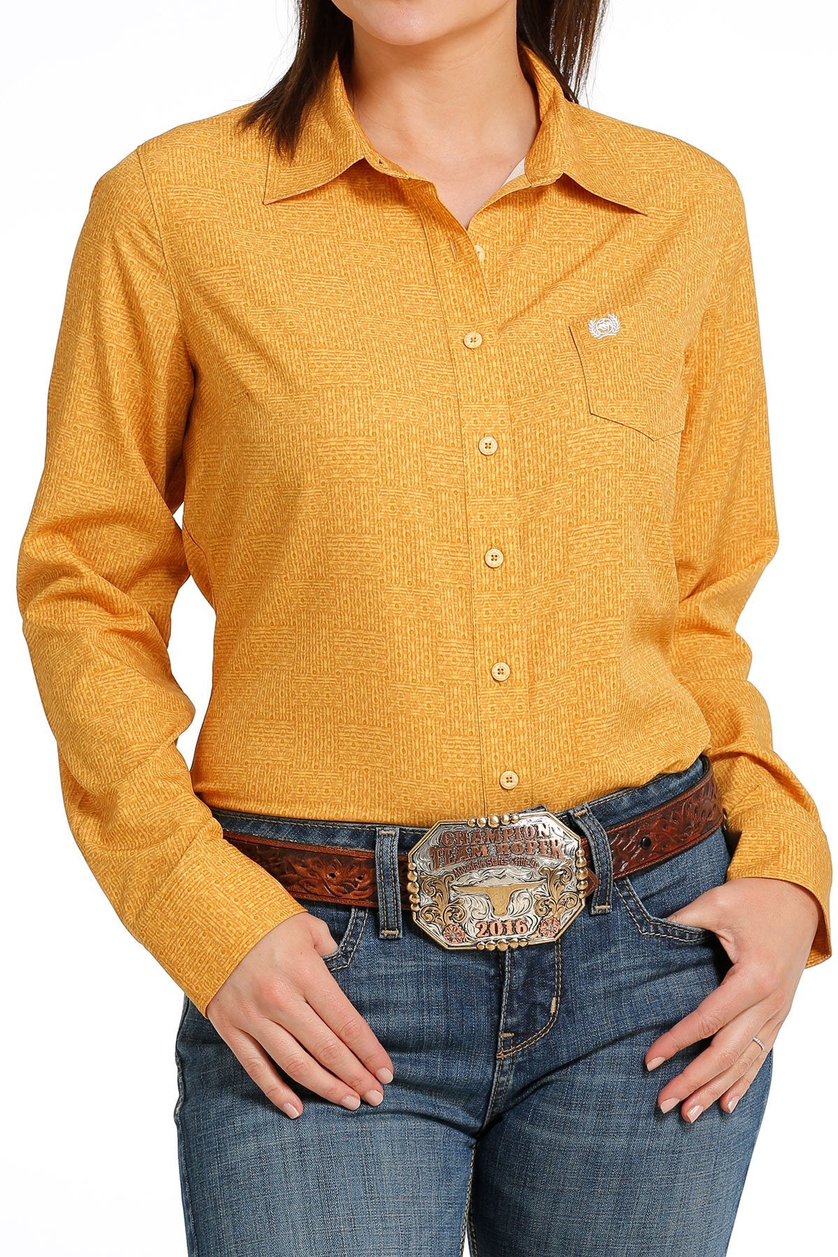Cinch Ladies Arena Flex Button Down Western L/S Shirt - Gold - MSW9163016