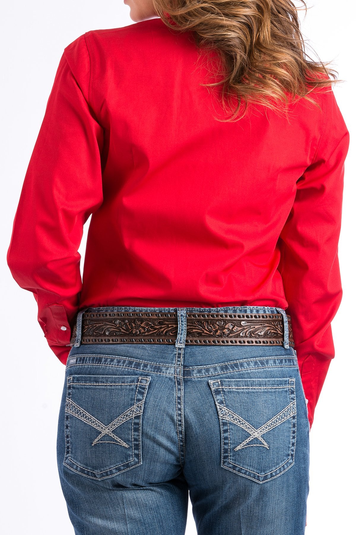 Cinch Ladies Solid Red L/S Shirt - MSW9164032