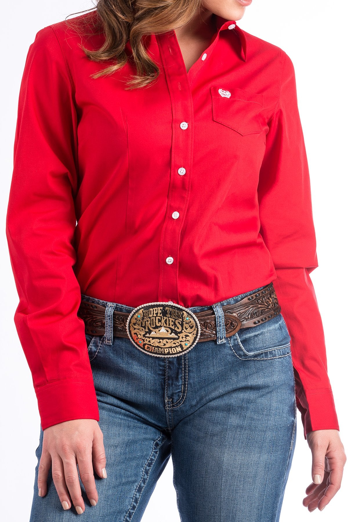 Cinch Ladies Solid Red L/S Shirt - MSW9164032