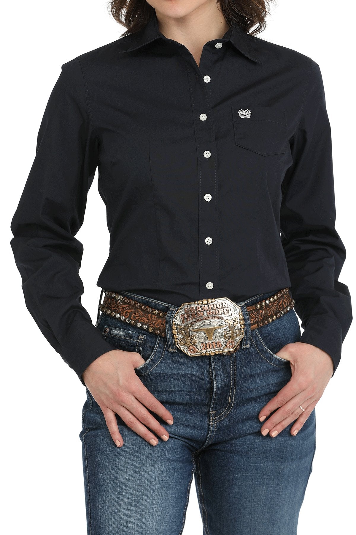Cinch Ladies Solid Navy L/S Shirt - MSW9164108