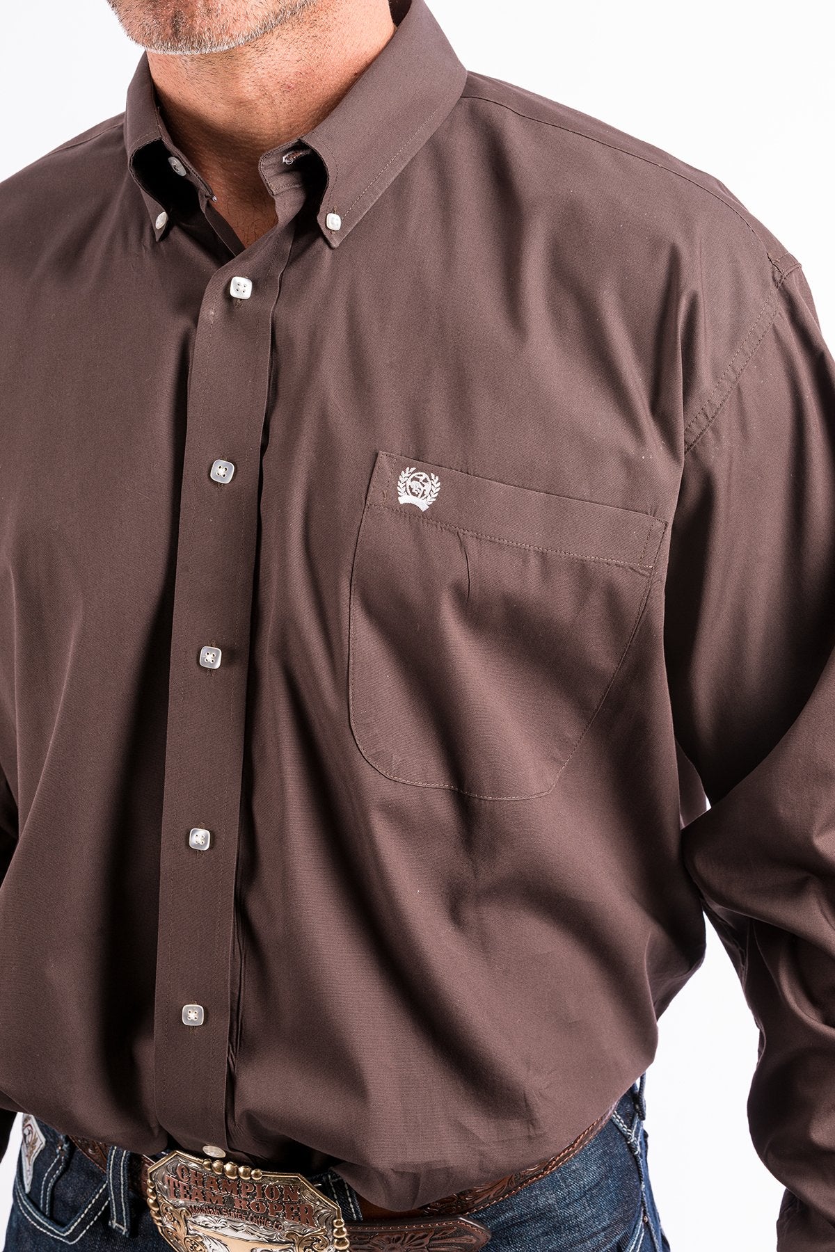 Cinch Mens Solid Brown L/S Shirt - MTW1104236