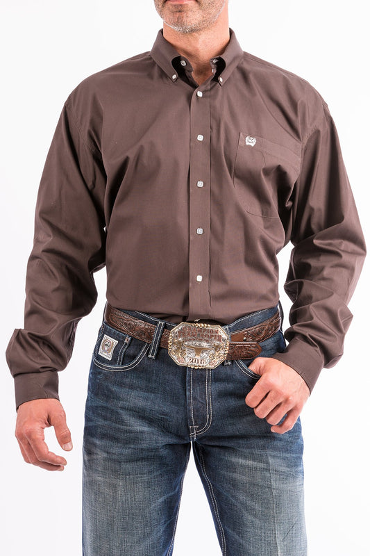 Cinch Mens Solid Brown L/S Shirt - MTW1104236
