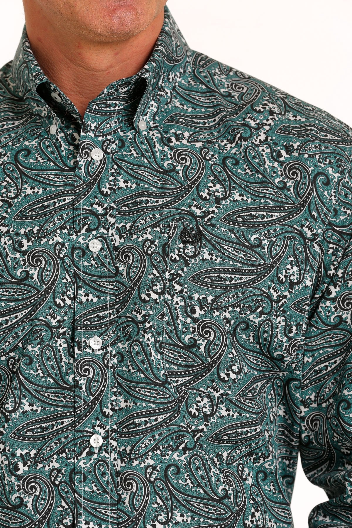 Cinch Mens Paisley Print Buttoned Down Western L/S Shirt - Teal - MTW1105560