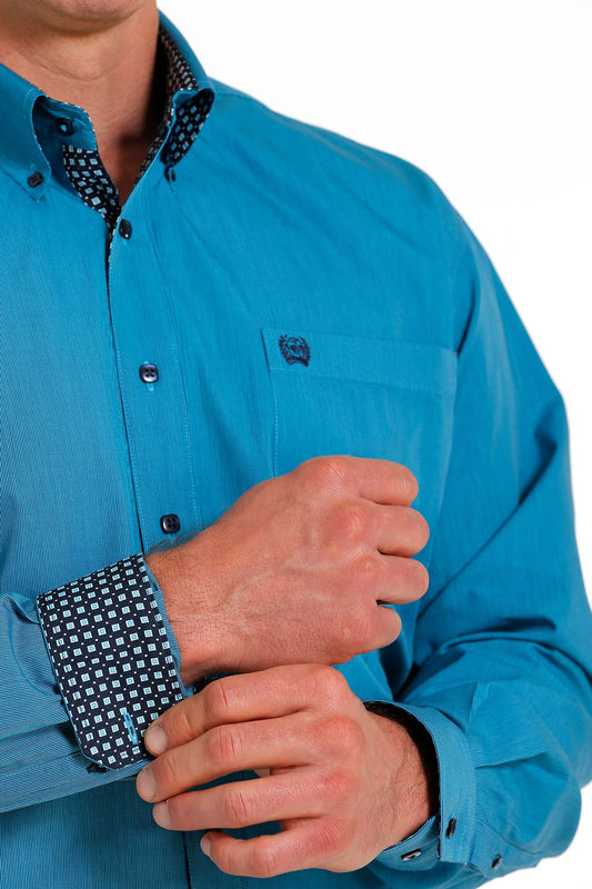 Cinch Mens Stripe Button Down Western Shirt - Turquoise/Navy - MTW1105564