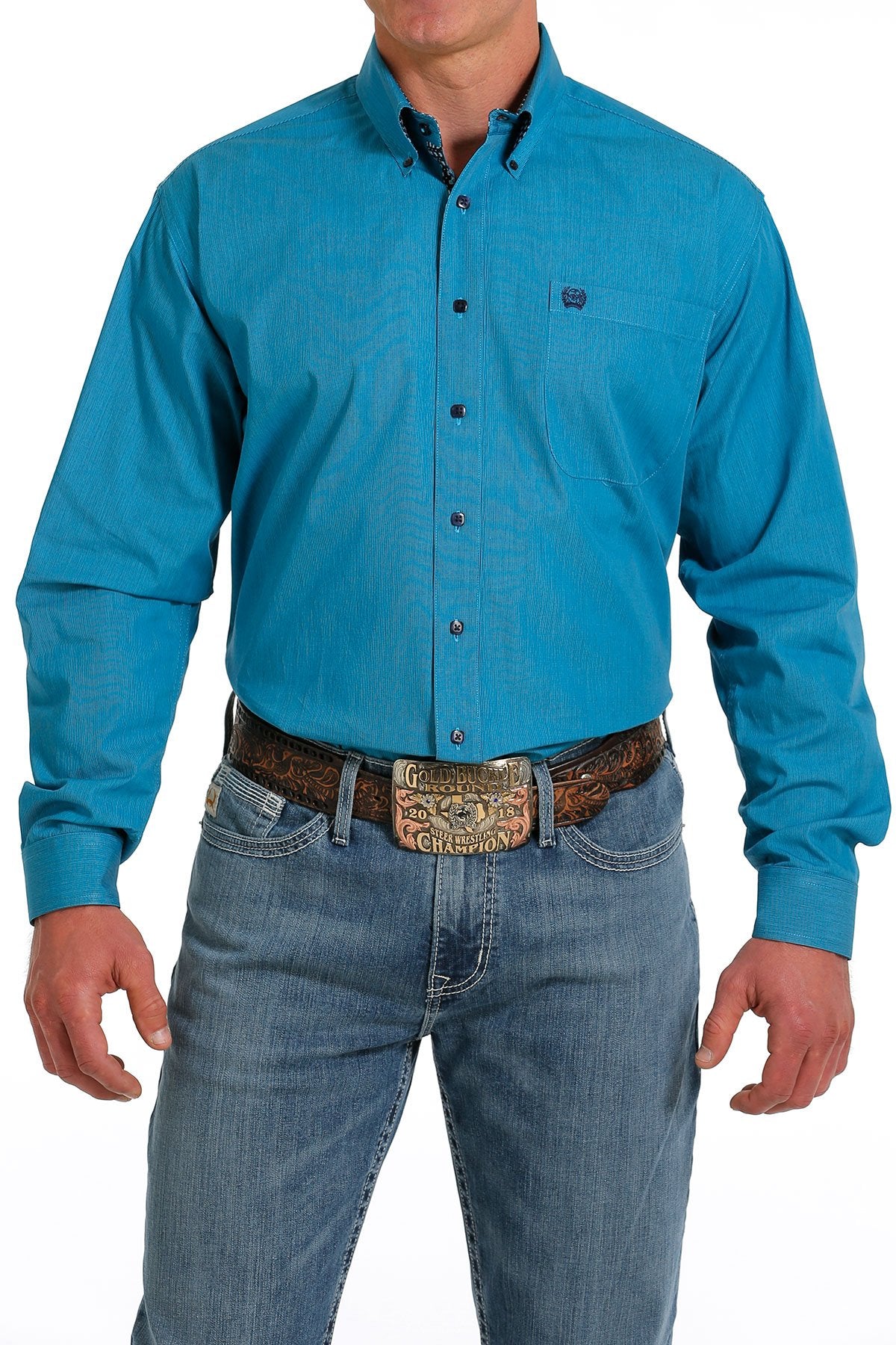 Cinch Mens Stripe Button Down Western Shirt - Turquoise/Navy - MTW1105564