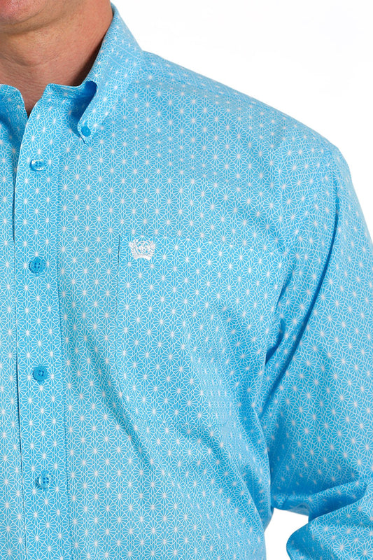 Cinch Mens Geometric Print Button Down Western Shirt - Turquoise - MTW1105566