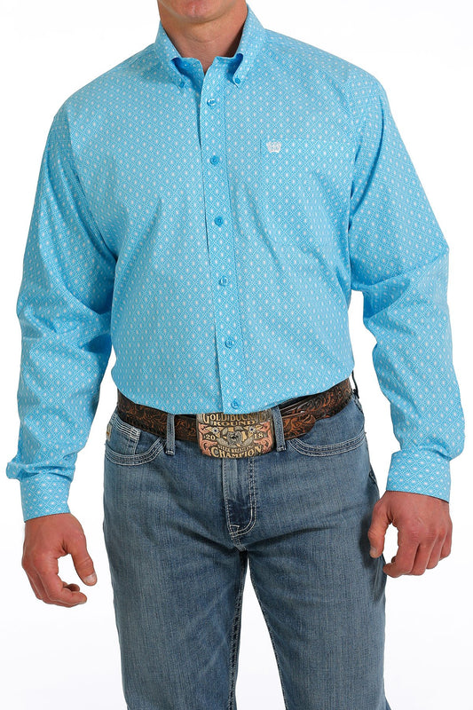 Cinch Mens Geometric Print L/S Shirt - Turquoise - MTW1105566