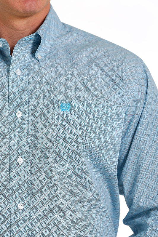 Cinch Mens Geometric Print Button Down Western Shirt - Turquoise - MTW1105567