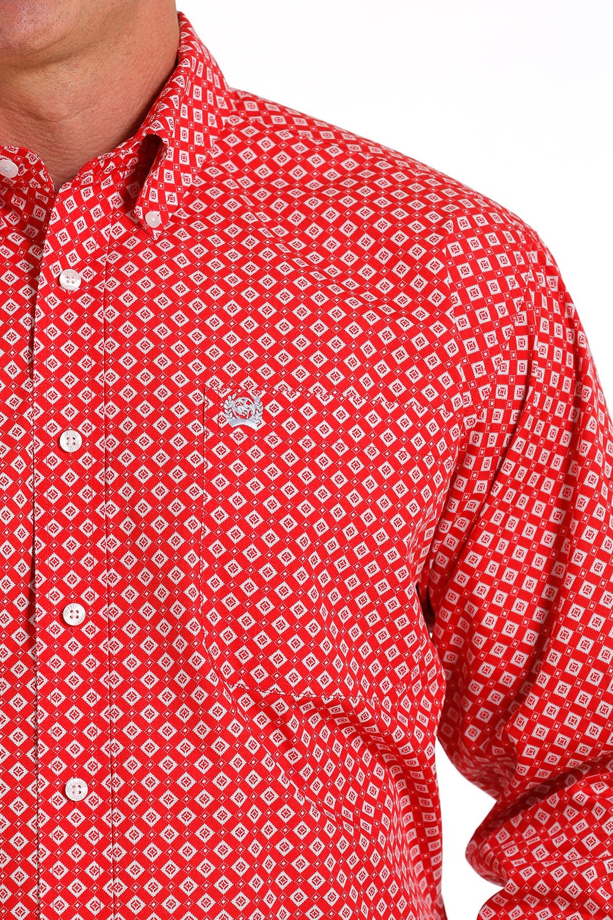 Cinch Mens Geometric Print L/S Shirt - Red - MTW1105571
