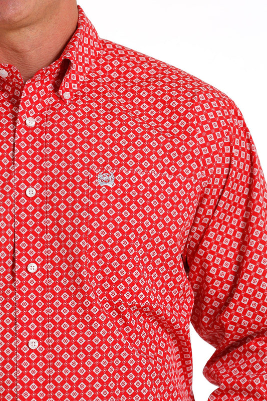 Cinch Mens Geometric Print L/S Shirt - Red - MTW1105571
