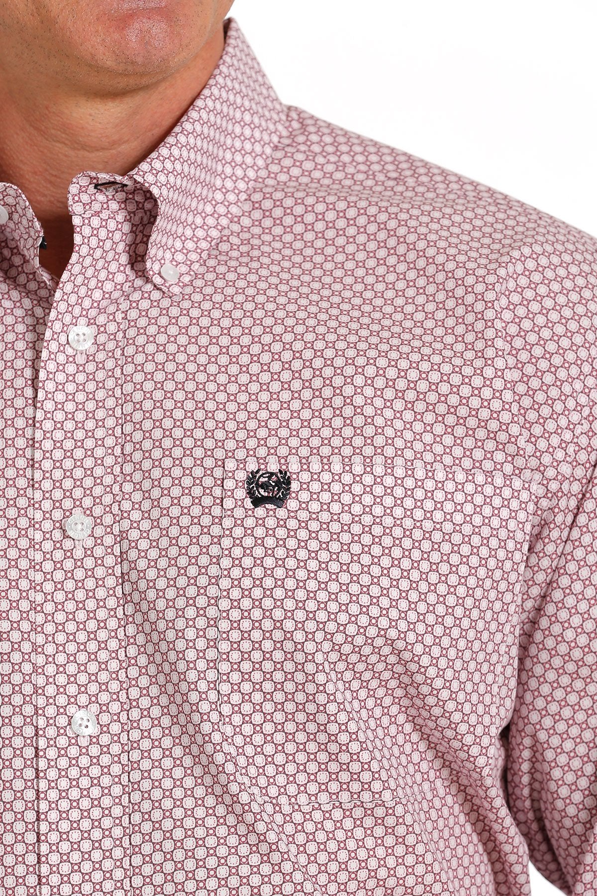 Cinch Mens Geometric Print Button Down Shirt - Pink/Black - MTW1105593