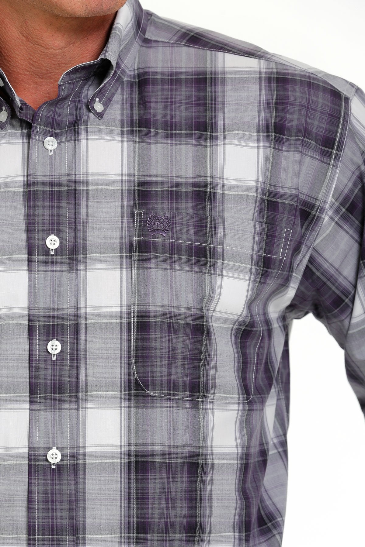 Cinch Mens Plaid Button Down Shirt - Purple/White - MTW1105636