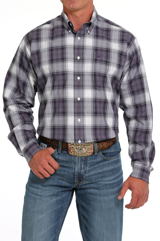Cinch Mens Plaid Button Down Shirt - Purple/White - MTW1105636