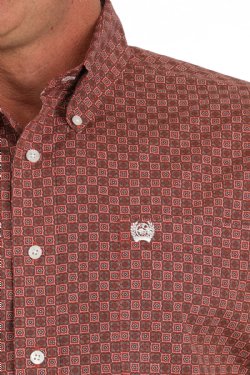 Cinch Mens Medallion Print L/S Shirt - Red