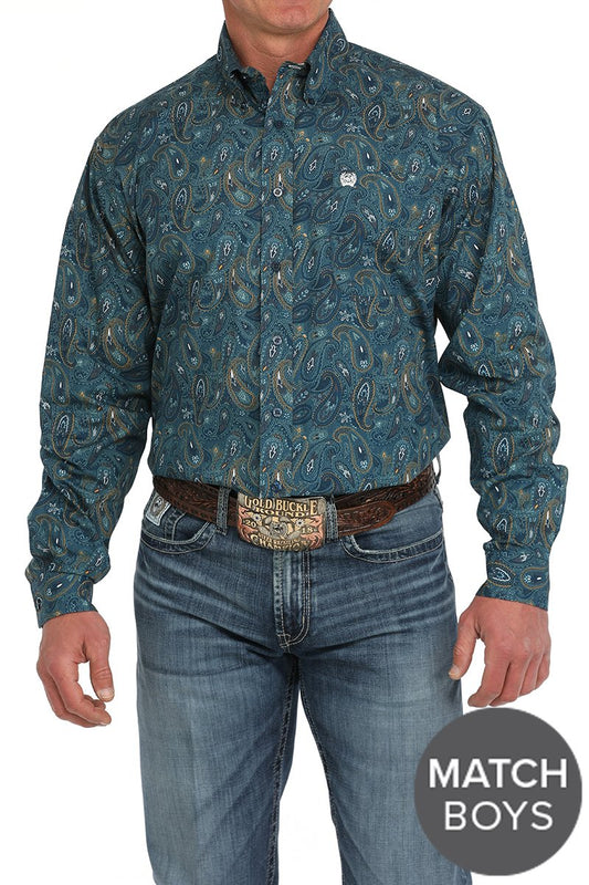 Cinch Mens Blue Paisley Print L/S Shirt - MTW1105888