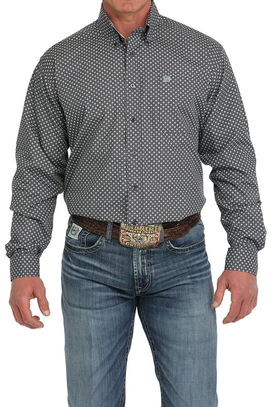 Cinch Mens Grey Geometric Print L/S Shirt - MTW1105894