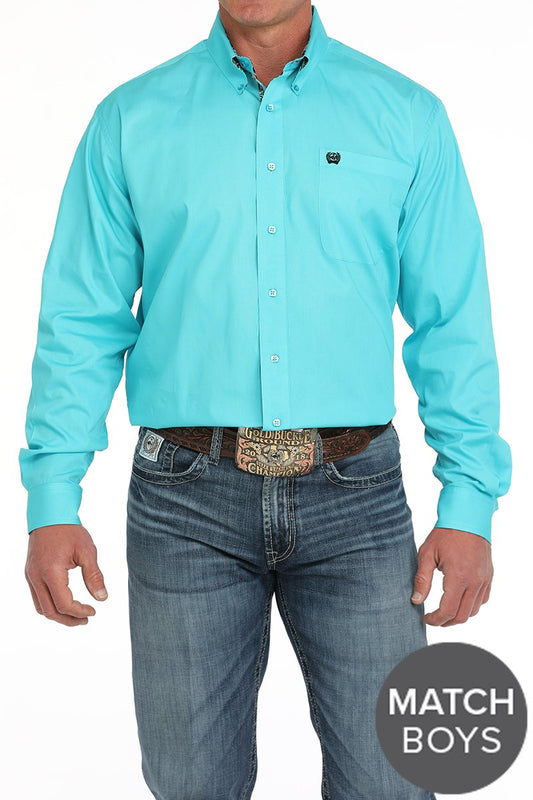 Cinch Mens Solid Turquoise L/S Shirt - MTW1105903