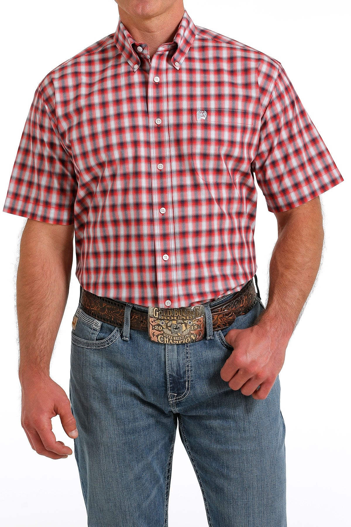 Cinch Mens Plaid Button Down S/S Shirt - MTW1111433