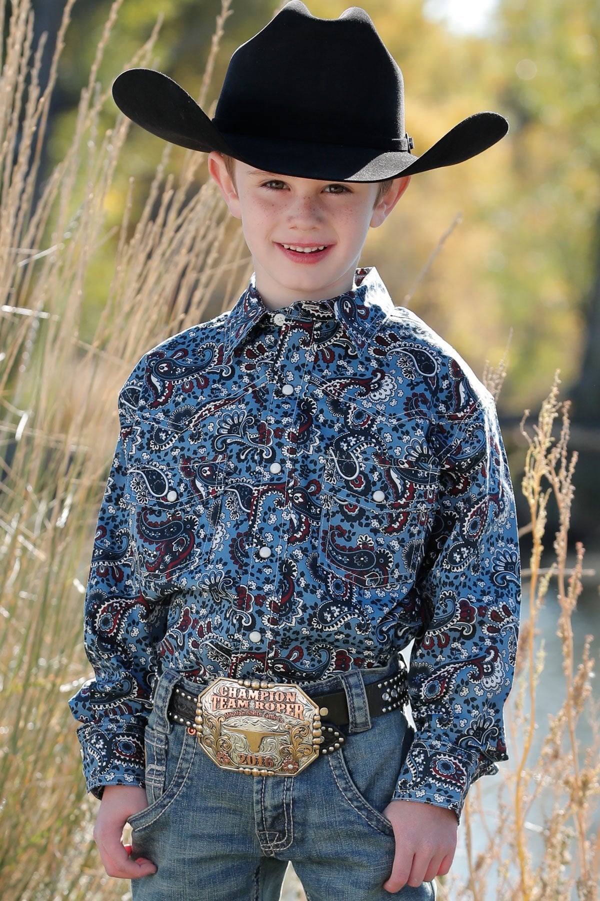 Cinch Boys Paisley Snap Front Western Shirt -  Blue - MTW7020097