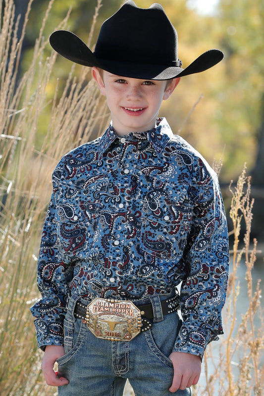 Cinch Boys Paisley Snap Front Western Shirt -  Blue - MTW7020097