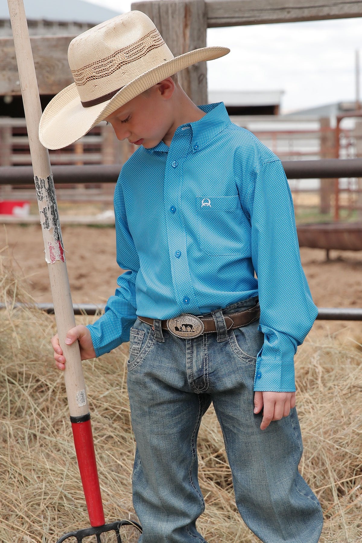 Cinch Boys Match Dad Arenaflex Geometric Print Button Down Western L/S Shirt - Blue - MTW7060315