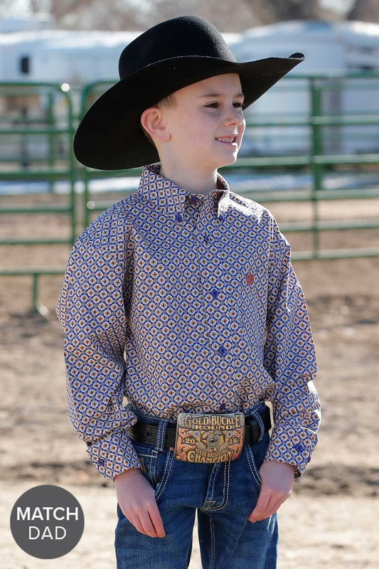 Cinch Boys Medallion Print Button Down Western L/S Shirt - Purple