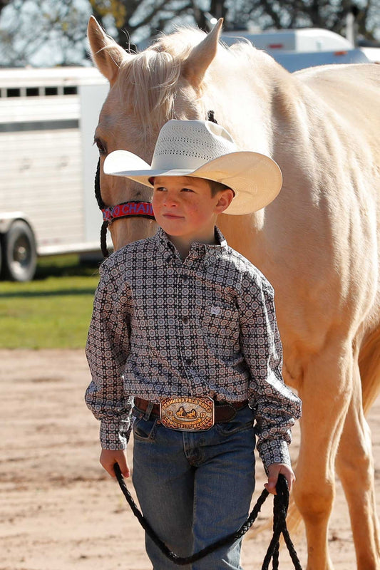 Cinch Boys Grey Geometric Print Button Down Western Shirt