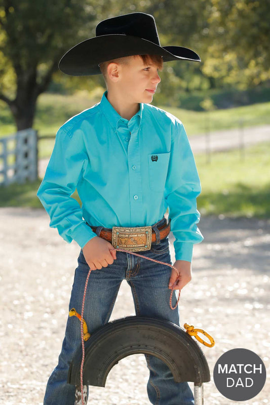Cinch Boys Solid Turquoise Button Down Western Shirt