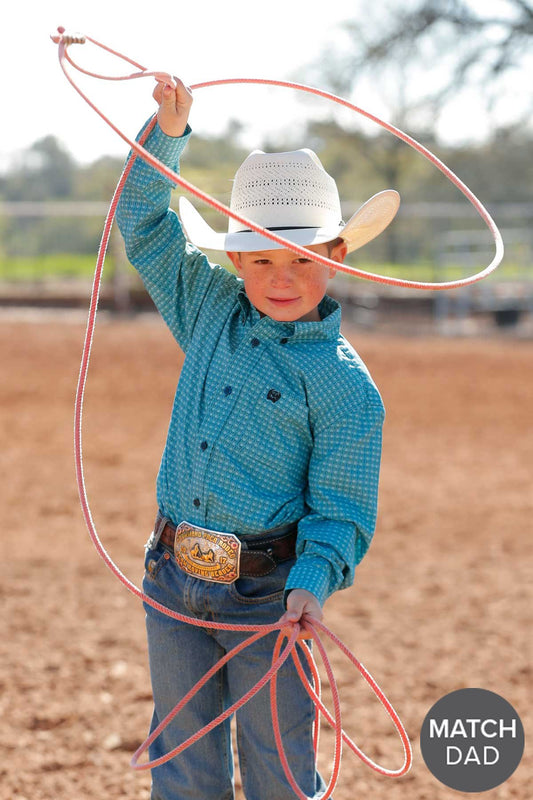 Cinch Boys Turquoise Geometric Print Button Down Western Shirt