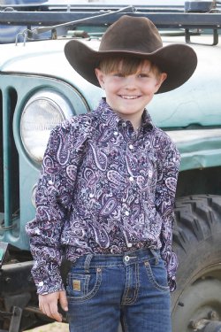 Cinch Boys Paisley Print Button Down Western L/S Shirt - Multi