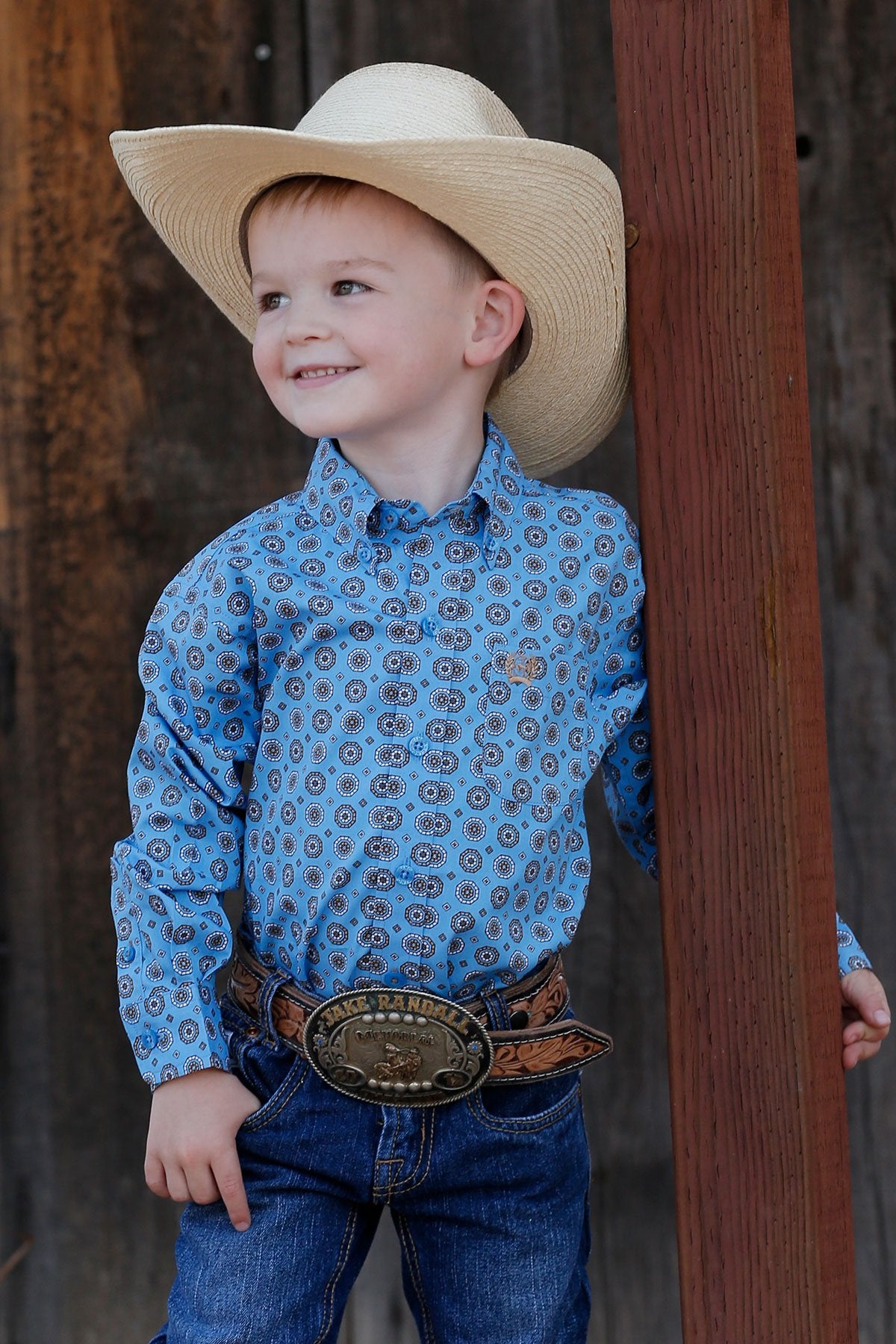 Cinch Baby and Infant Match Dad Medallion Button Down L/S Shirt - Blue/Grey