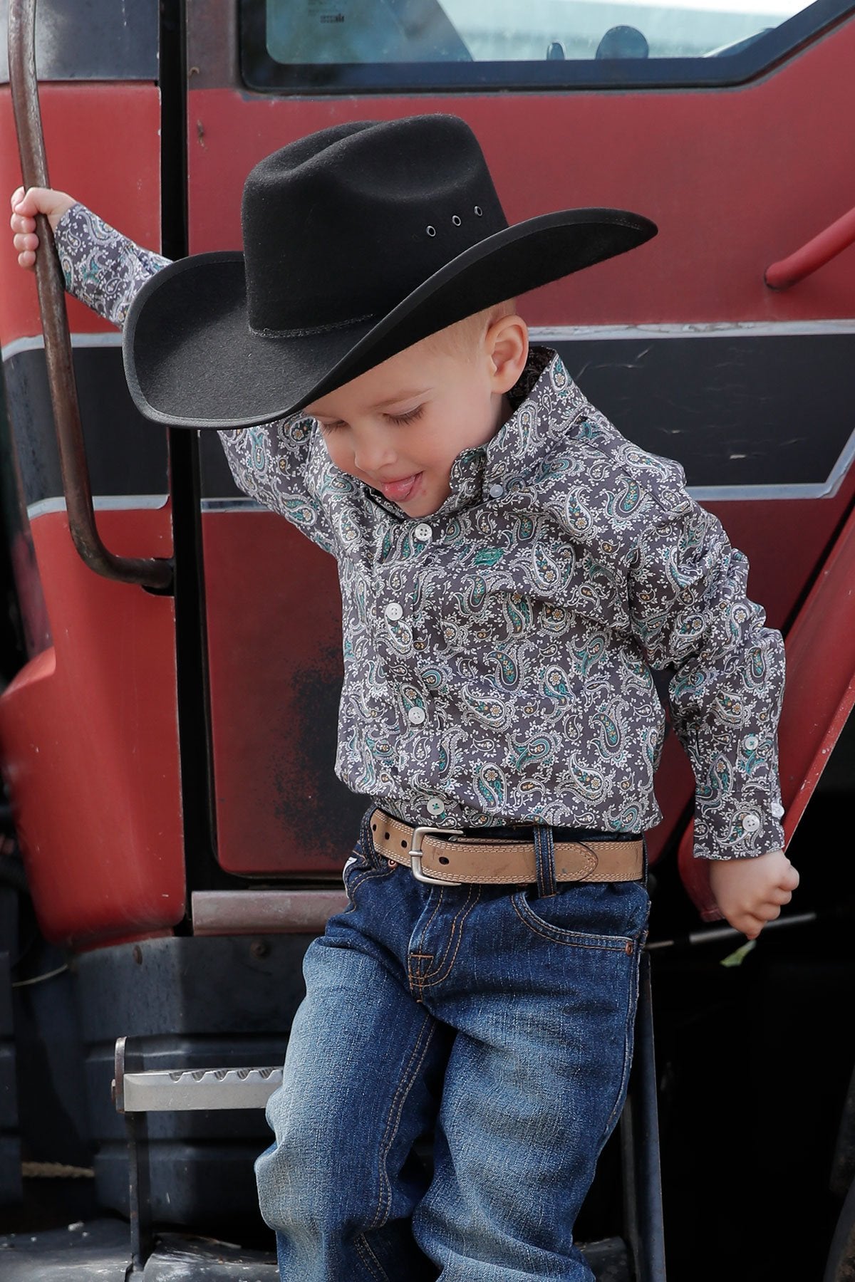 Cinch Baby and Infant Match Dad Paisley Button Down L/S Shirt - Grey/Turquoise
