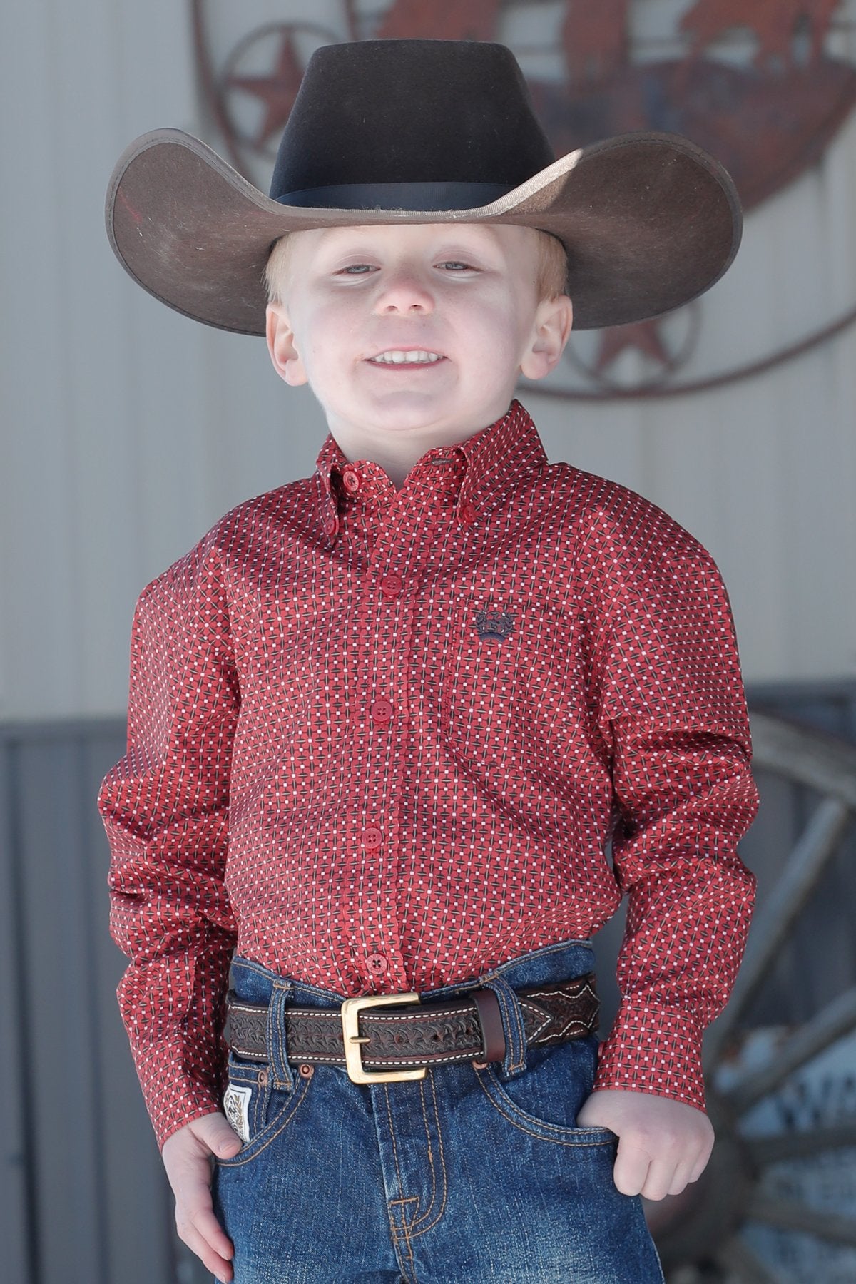 Cinch Baby and Infant Match Dad Geometric Button Down L/S Shirt - Red
