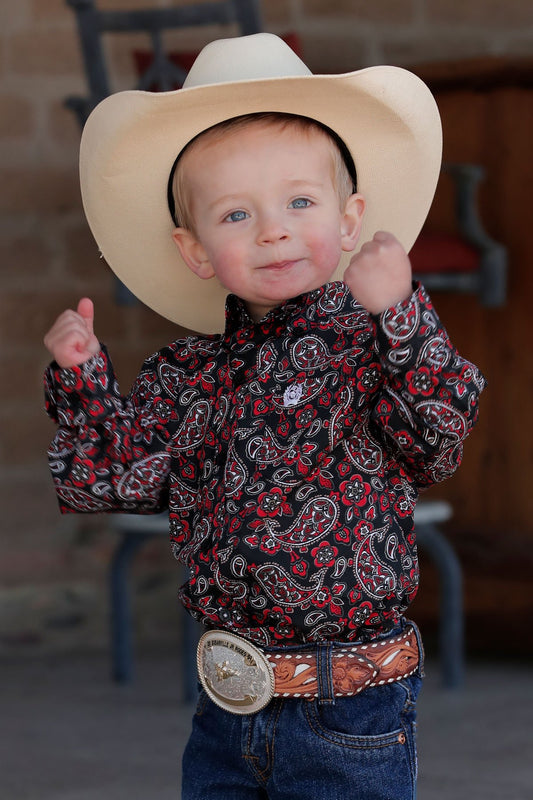 Cinch Boys Toddler Match Dad Paisley Print Button Down Western Shirt - Black/Red - MTW7061339
