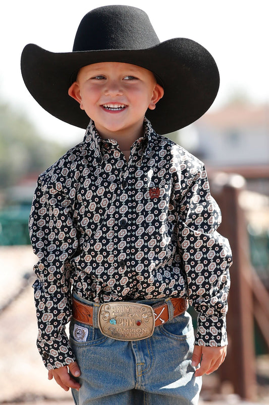 Cinch Boys Toddler Medallion Button Down Western Shirt - Black/Khaki - MTW7061321