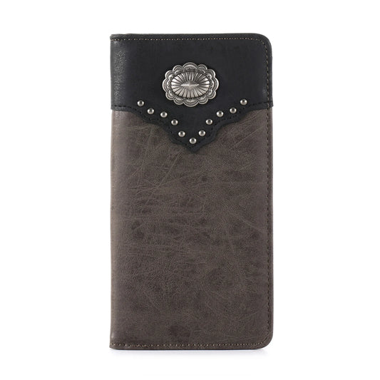 Montana West Mens Color Block Navajo Concho Bifold Long PU Leather Wallet - Coffee