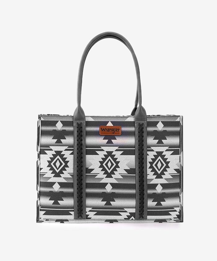 Wrangler Southwestern Pattern Dual Sided Print Canvas Wide Tote - Black - WG2203A8119