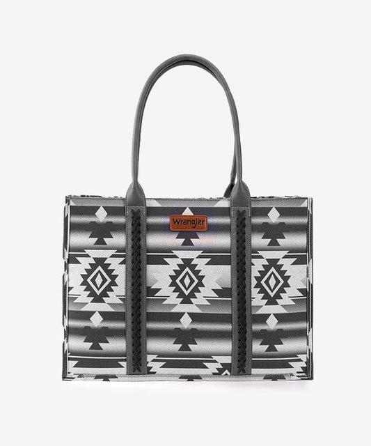 Wrangler Southwestern Pattern Dual Sided Print Canvas Wide Tote - Black - WG2203A8119