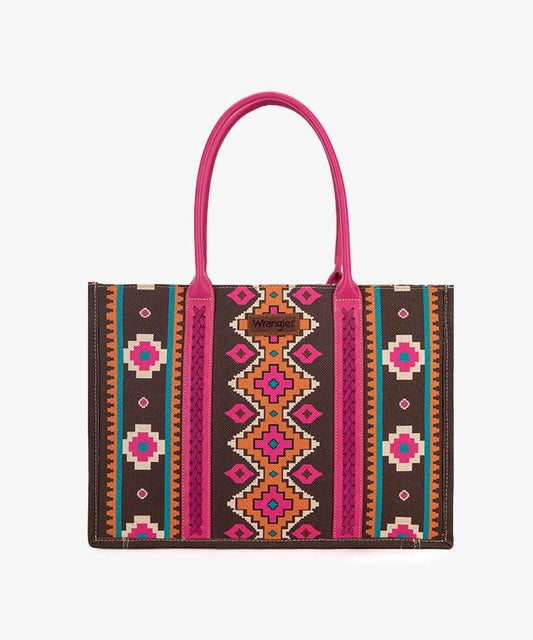 Wrangler Allover Aztec Dual Sided Print Canvas Wide Tote - Hot Pink - WG22038119