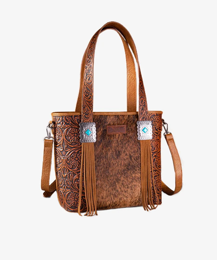 Wrangler Wrangler Hair-On Cowhide Vintage Floral Carry Tote/Crossbody - Brown - WG66G2002
