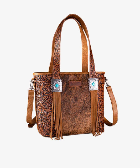Wrangler Wrangler Hair-On Cowhide Vintage Floral Carry Tote/Crossbody - Brown - WG66G2002