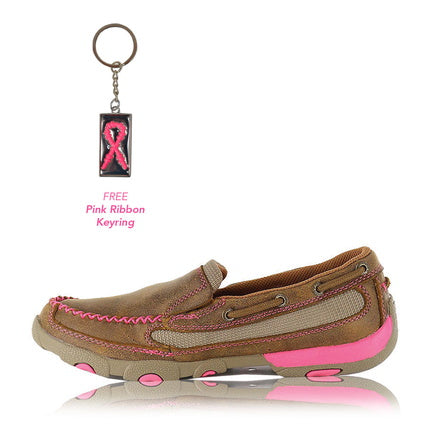 Twisted X Ladies Pink Ribbon Slip On Mocs - Low - Bomber/Neon Pink