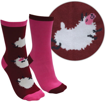 Thomas Cook Farmyard Socks- Twin Pack - Beetroot/Rose Pink (Sheep)