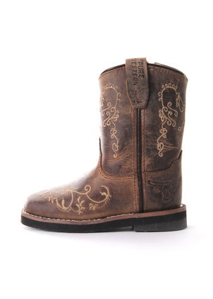 Pure Western Toddler Boot - Grace - Oil Distress Brown - PCP78049T