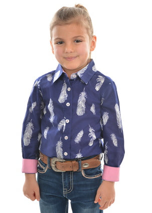 Pure Western Girls Feather Print L/S Shirt